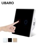 Single Live Wire Touch Light Switch Gold Tempered Glass Panel Smart Light Switch