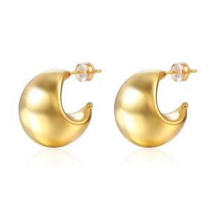 Quality Thick Hoop Brass Stud Earrings Yellow 18k Gold Huggies Earrings wholesale