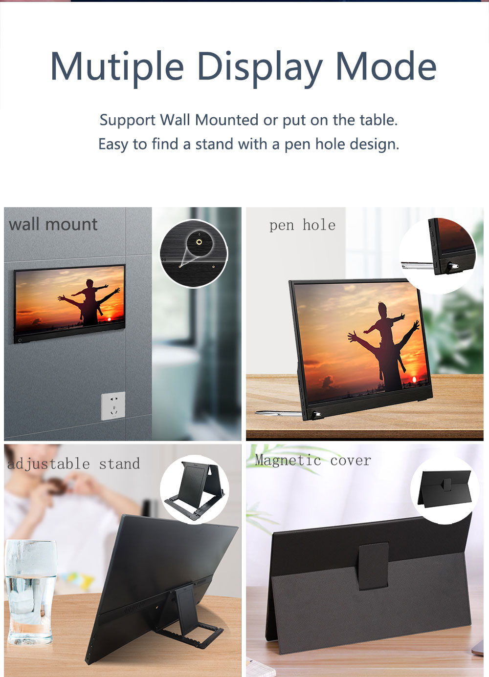 13.3 Inch Touchscreen Portable Monitor , USB C Portable Gaming Monitor with Desktop Stand for Laptop Computer Phone Second/Extend Screen