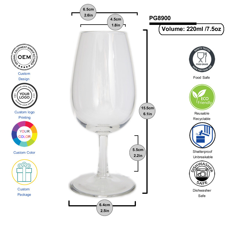 220ML Reusable Plastic Drinking Glasses ISO Trade Show Wine Tasting Glass Safe