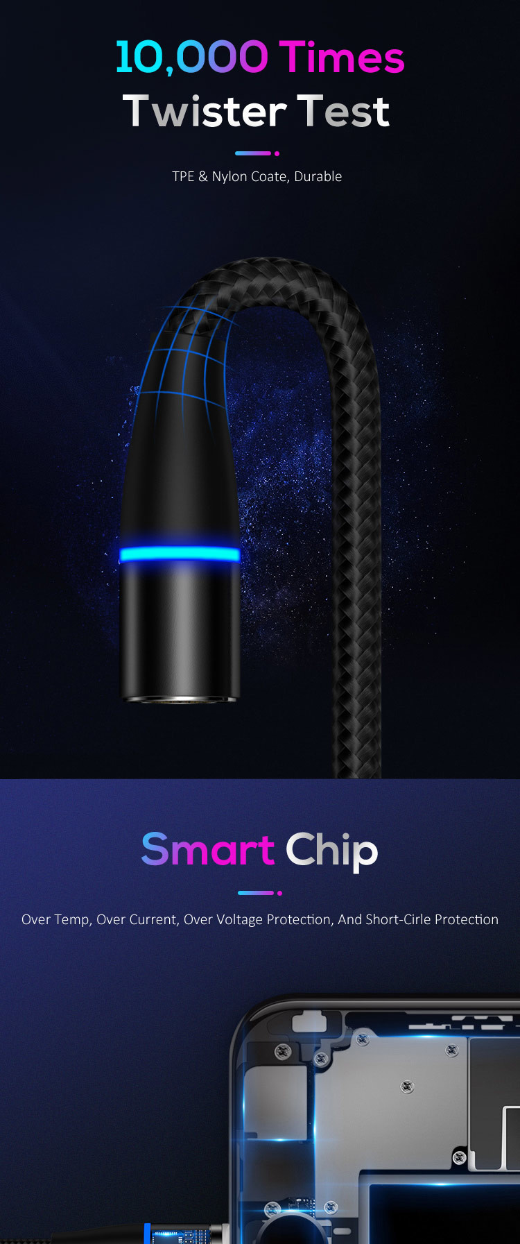 LED 3 In 1 5V 3A 9V Magnetic Lightning Charging Cable