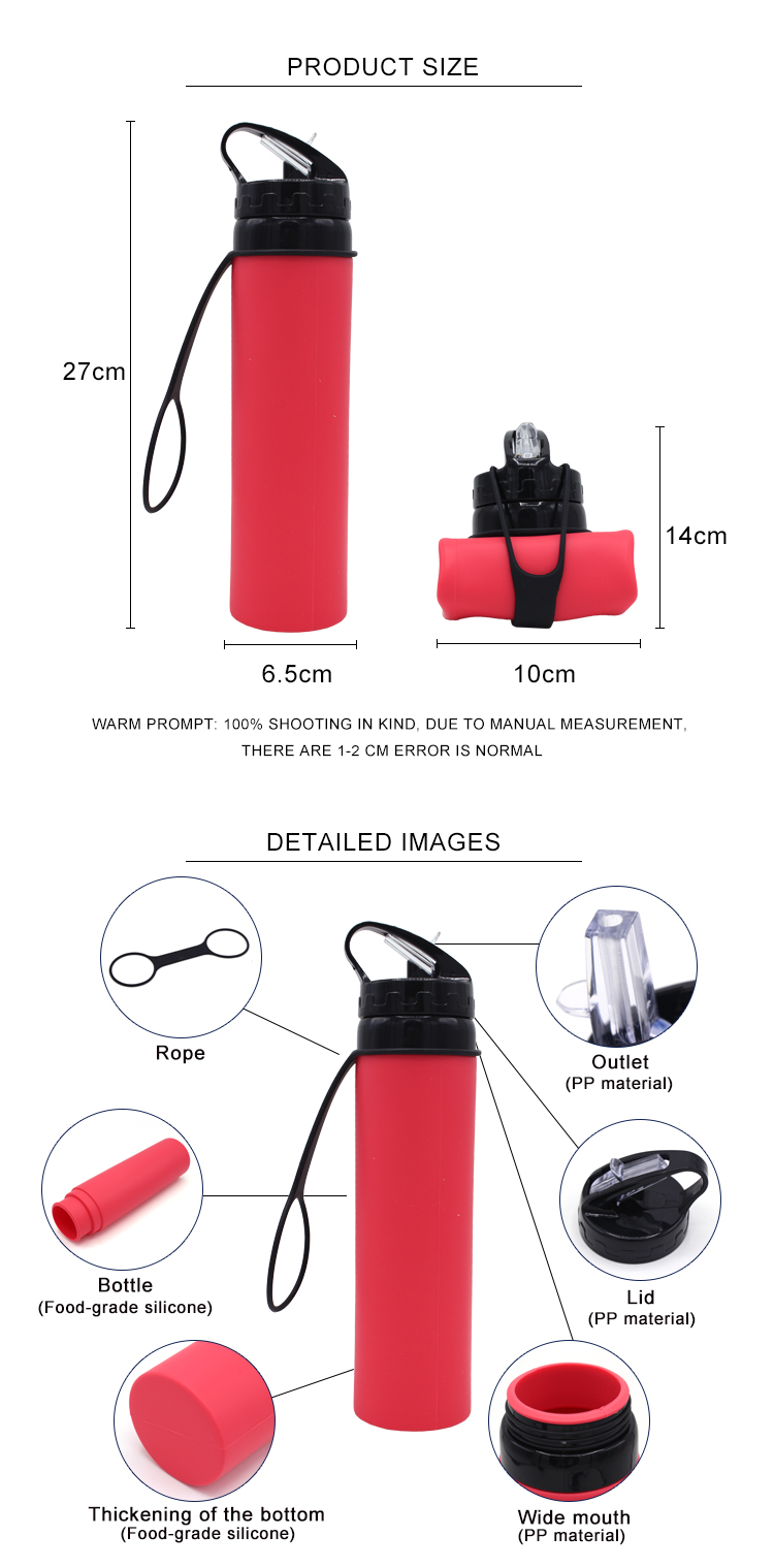 Lightweight BPA Free Collapsible Silicone Water Bottle 600ml
