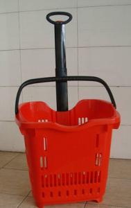 Quality Plastic Telescope Supermarket Rolling Shopping Basket With 2 PU Wheels wholesale