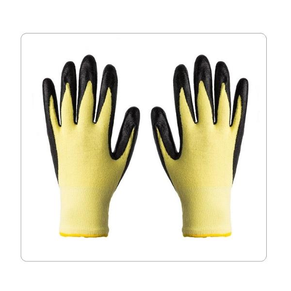 Yellow Aramid Heat and Cut Resistant Liner Foam Nitrile Coating Work Gloves For