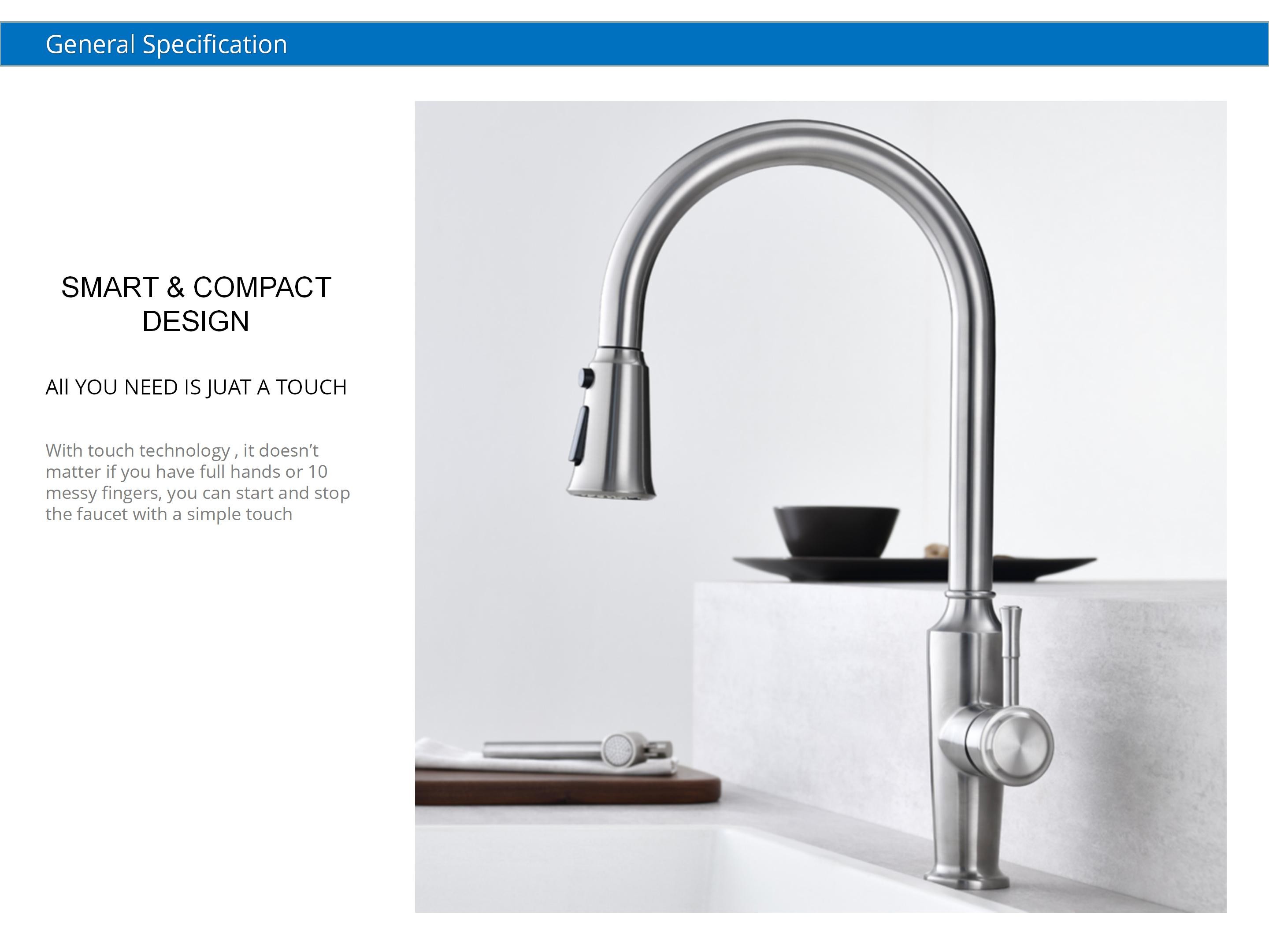 High Arch One Touch Kitchen Faucet Anti Clogging Nozzle Kitchen Pull Out Tap