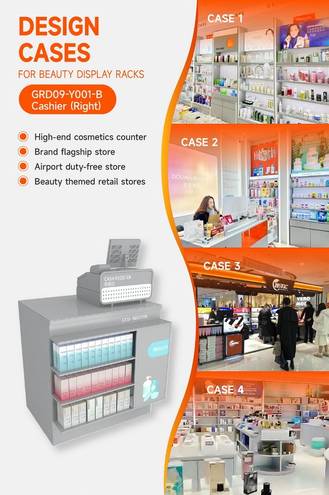 GDR09-Y001-B Retail Display Counter with 5mm Gray Glass and Cash Register Compartment for Mall Booths