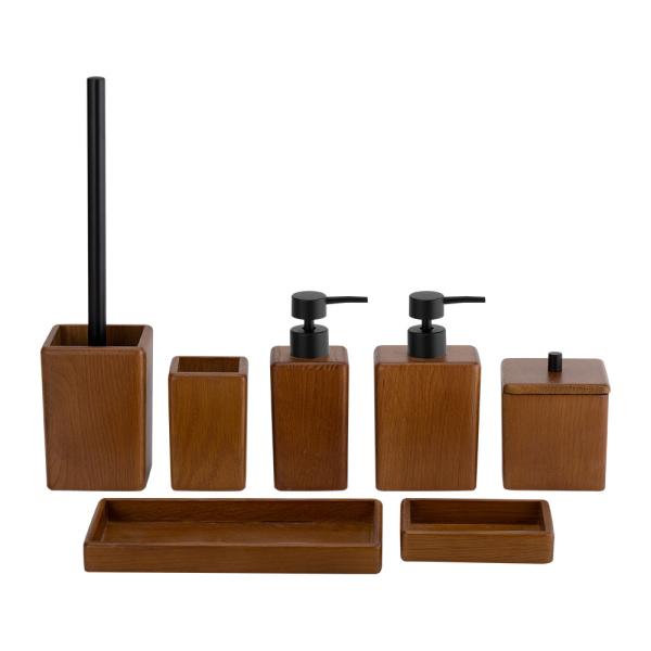 Square Shape Walnut Wood Bathroom Accessories Sets Bathroom Vanity Sets For