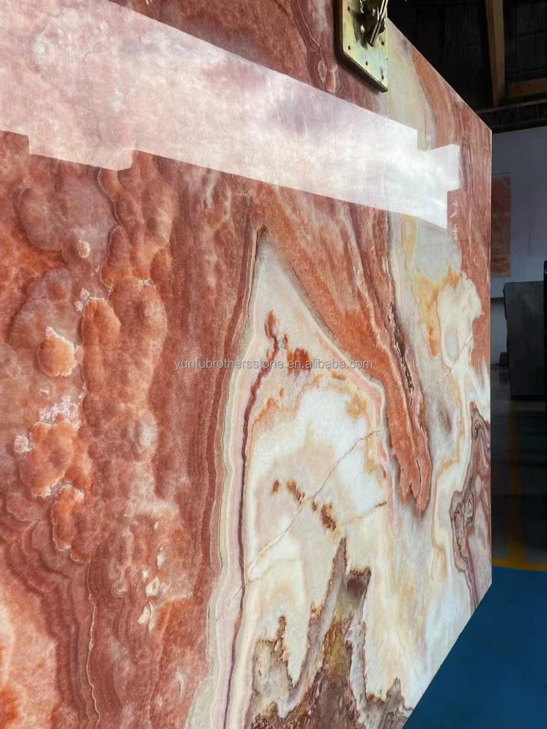 Backlit Red Onyx Marble Stone Book Matched Slab for Transparent Marble Table Pattern