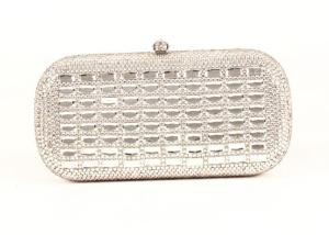 Quality Rectangular Silver Rhinestone Evening Bags With 120cm Metal Chain wholesale
