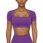 Seamless solid color threaded yoga suit sports t-shirt running fitness