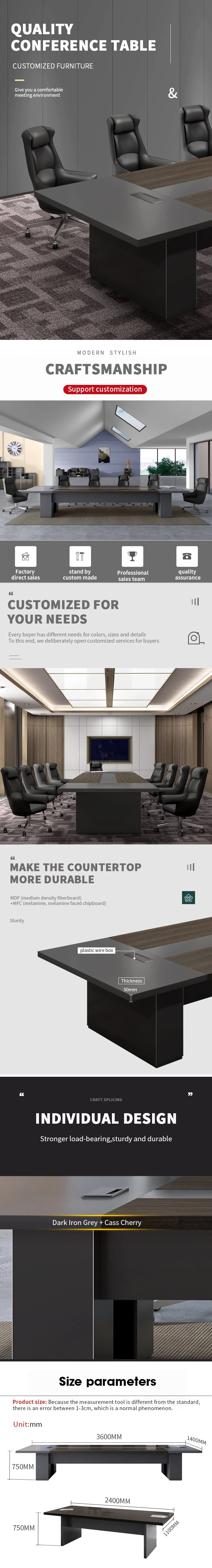 OEM ODM YES Black Modern Wooden Meeting Table for Office Furniture and Negotiating
