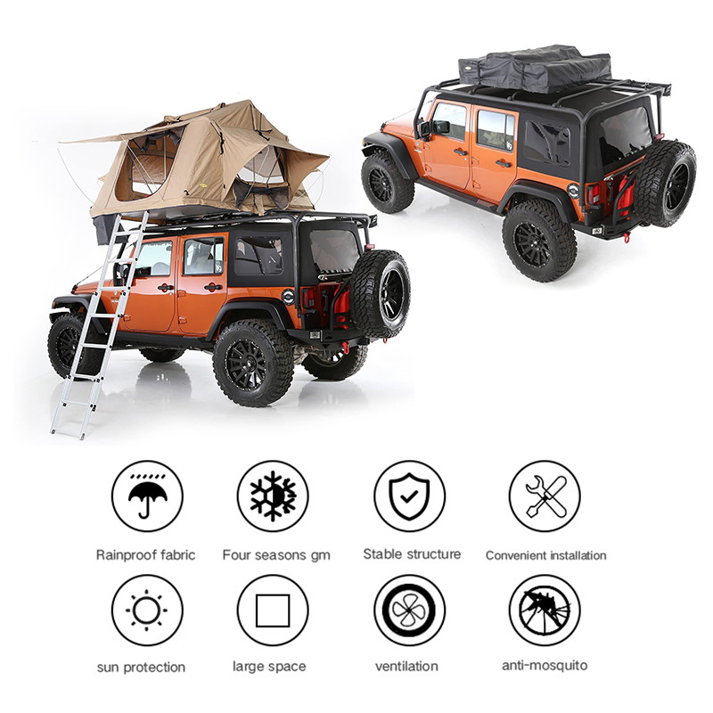 Soft Retractable Car Camping Roof Top Tent With Aluminum Ladder Mattress