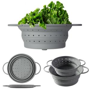 Quality Silicone Collapsible Colander Set Food Strainer And 9 Inch Mixing Bowl 2Pcs Fruits Vegetables Pasta Strainer BPA Free wholesale