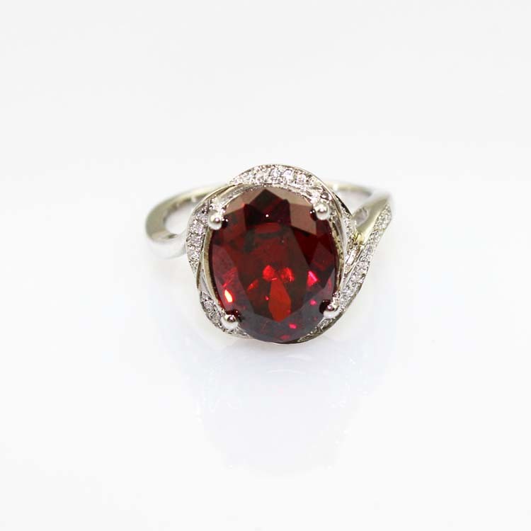 Sterling Silver 9mm x11mm Oval Garnet Cubic Zircon Gemstone Ring(R276)