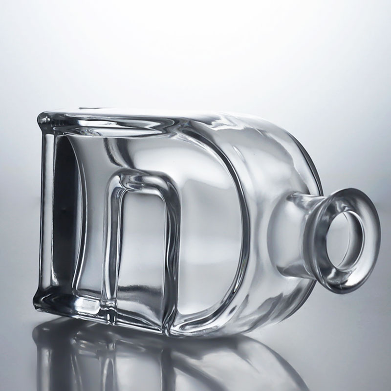 Custom Squircle Glass Liquor Bottle for Gin Rum Brandy Vodka and Cork Stopper Included