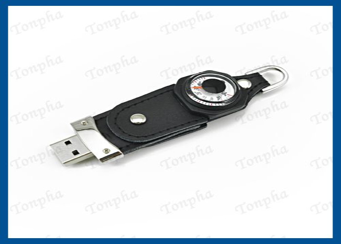 Customized Logo Leather USB Flash Drive Full Capacity With Compass Function