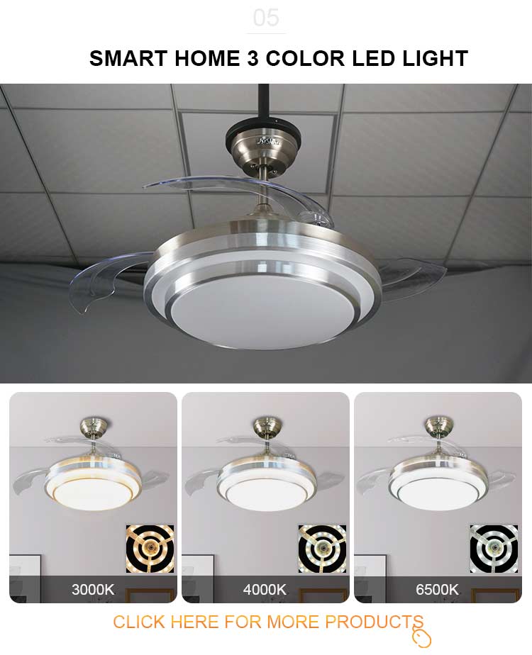 Retractable Blades LED Ceiling Fan with Remote Control and 42 Inch Acrylic Lampshade