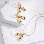 DIY Rainbow Diamond Necklace Earrings Jewelry Set Oval Crystal 18k Brass Gold