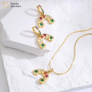Quality 18k Gold Plated Rainbow Jewelry Set Colorful Diamond Gemstone Pendant wholesale