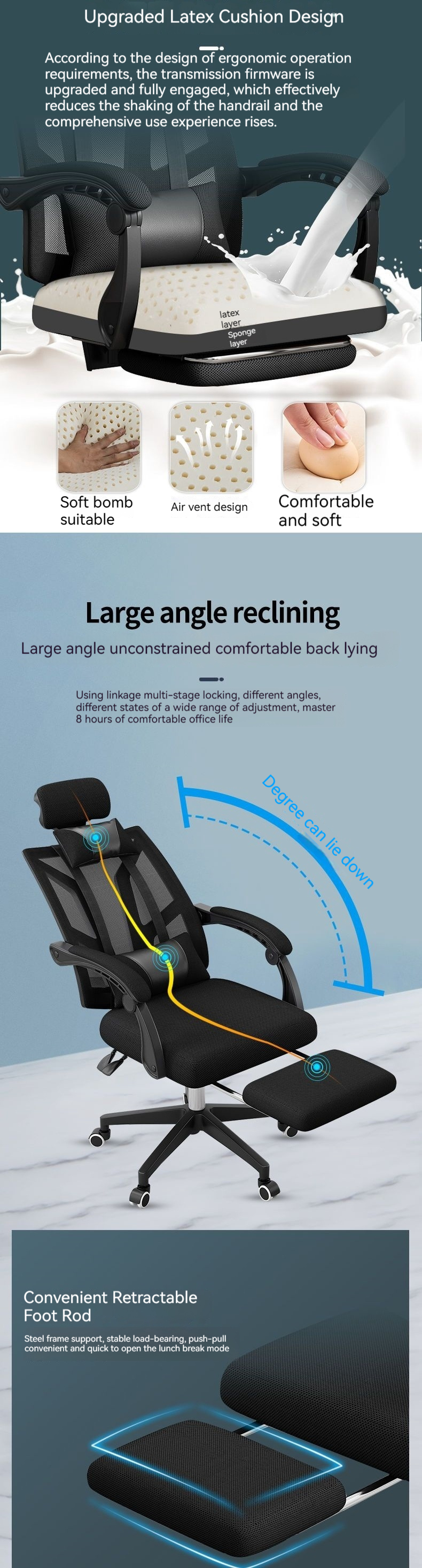 High Back Mesh Rolling Swivel Reclining PC Chair Metal Gaming Chair for Home Office