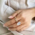 925 Sterling Silver Curb Link Chain Ring 18K Women Cubic Zirconia Rings