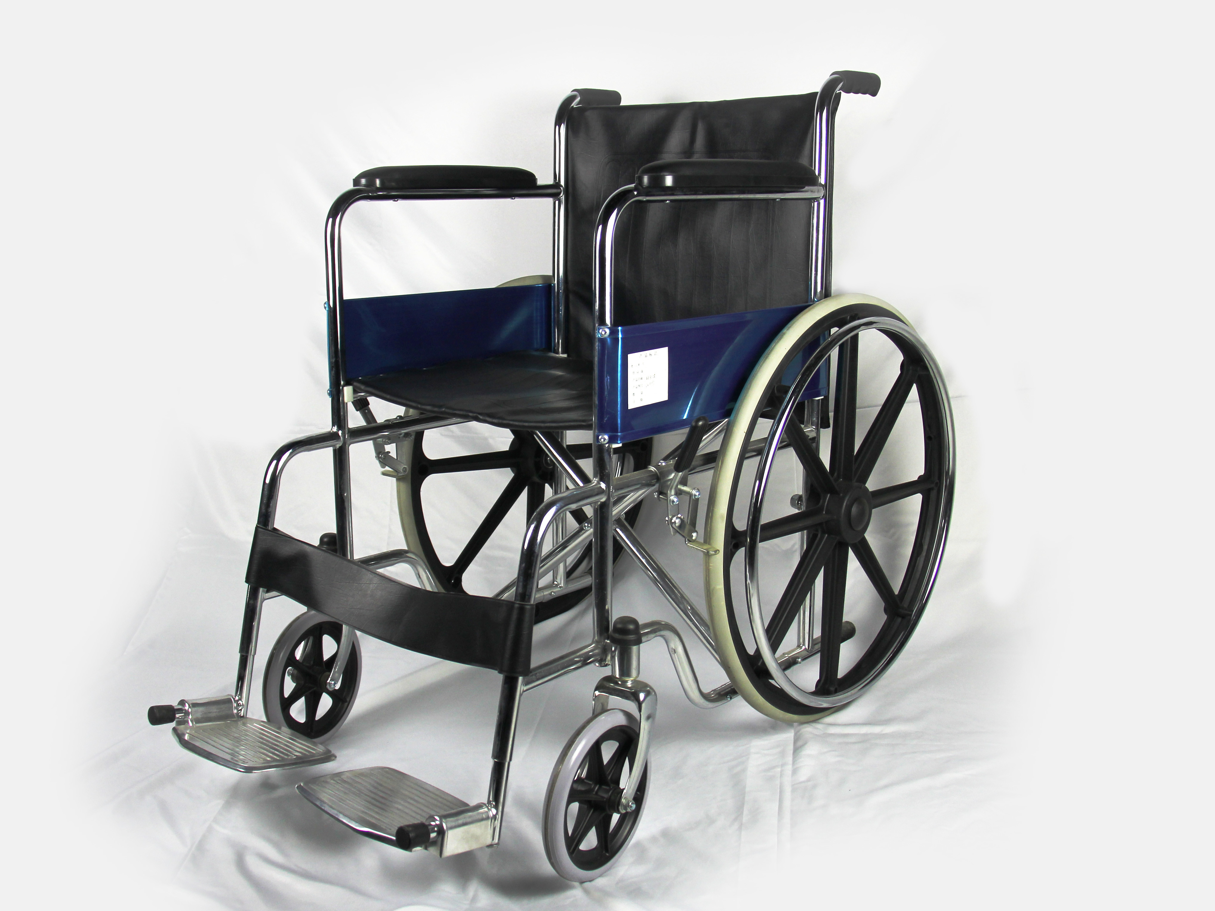 Disabled Solid Seat Wheelchair Foldable Chromed Steel Frame
