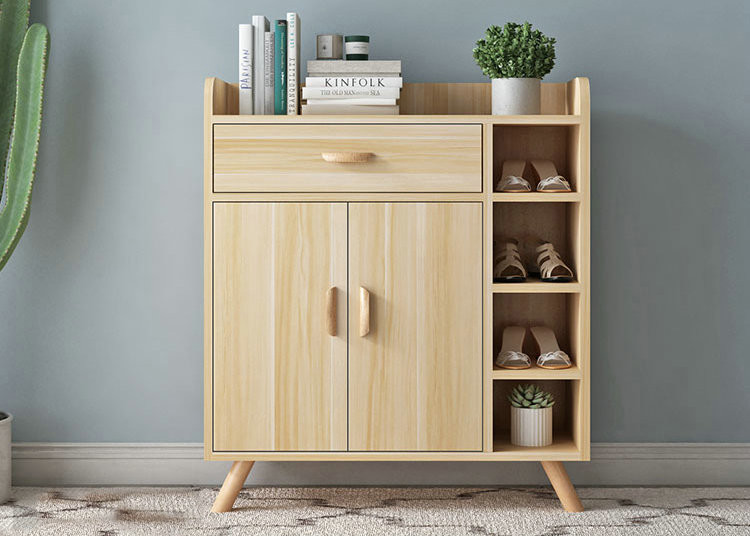 MFC Show Rack Home Shoe Storage Cabinet Durable With Swing Door And Drawers