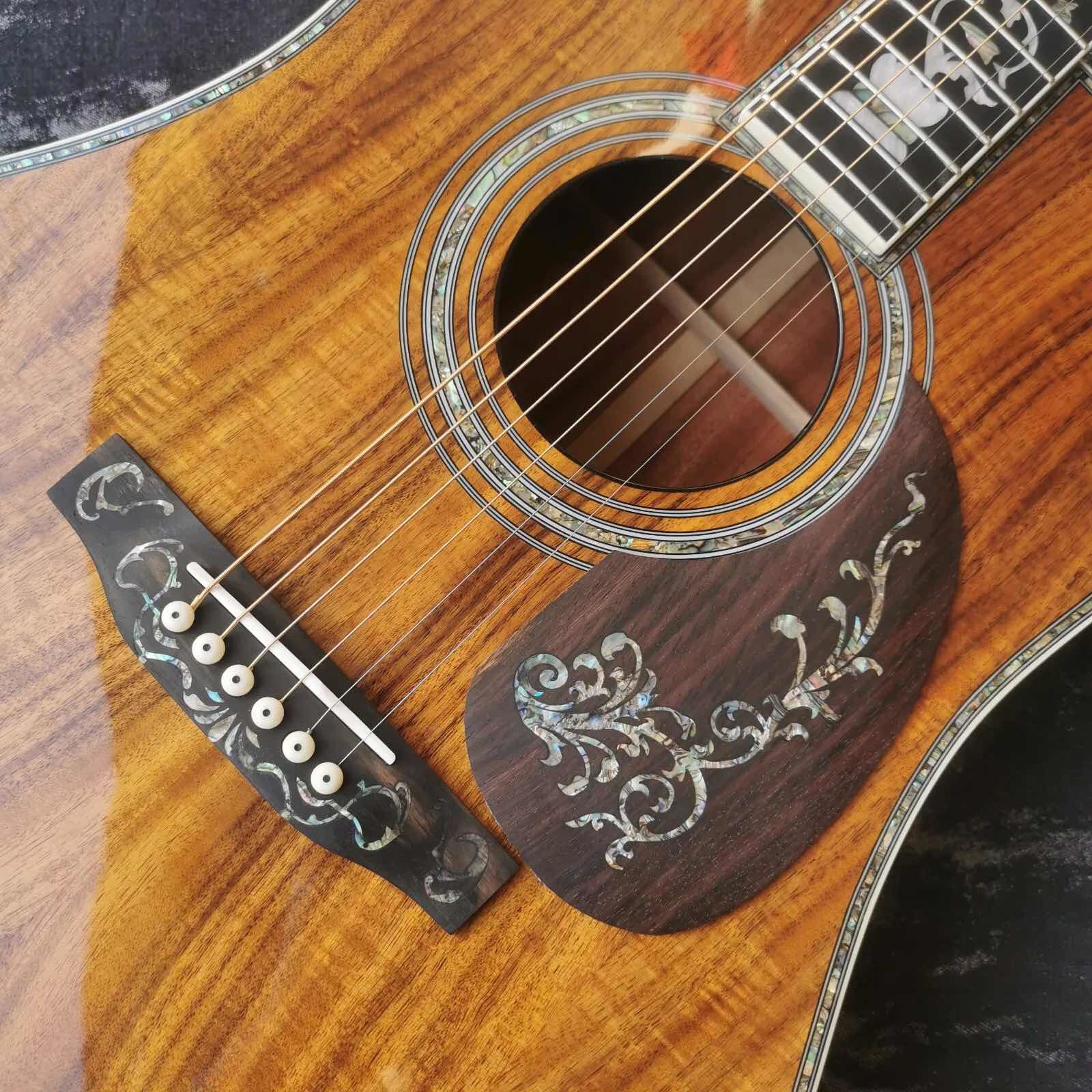 Custom 41-inch all-KOA wood ebony fingerboard, dreadnought, D45 Martin style, abalone inlaid acoustic guitar