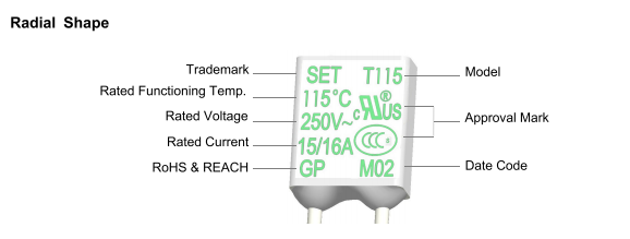SET Square Thermal Cutoff Fuses 102C - 136C For Electric Fan motor 1