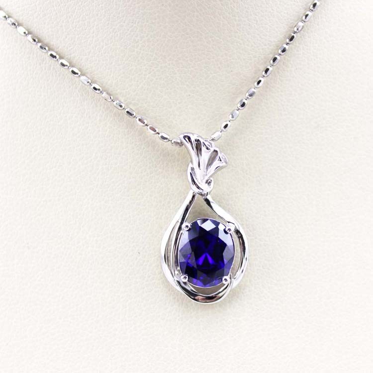 Rose Gold Plated 925 Silver Chain Oval Pink Cubic Zircon Pendant Necklace(P06)