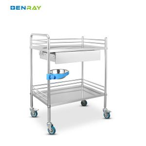 Quality 2 Layers 1 Drawer Hospital Stainless Steel Medical Instrument Trolley wholesale