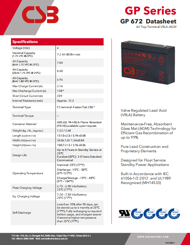 Solar Storage Batteries Gel 6v 7.2ah Lead Acid Battery Inverter UPS Battery