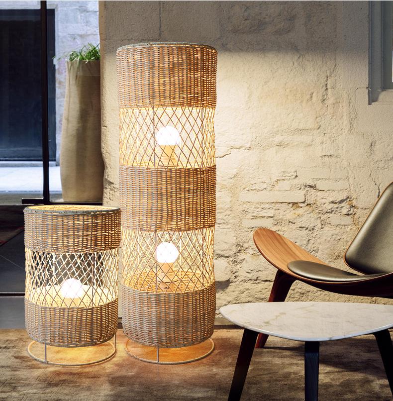 Handmade Led rattan wicker floor lamp For Living Room Decoration