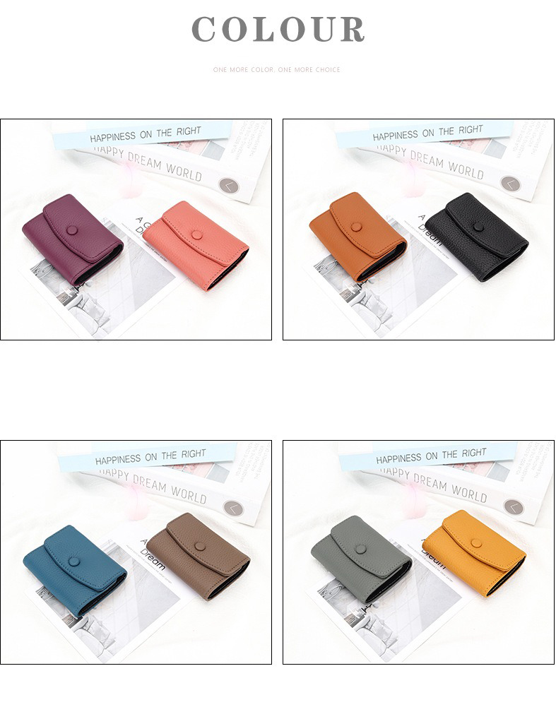 Stylish First-Layer Cowhide Short Accordion Card Holder with Genuine Leather Coin Purse