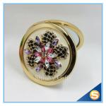 Shinny Gifts Luxury Rhinestone Flower Design Metal Compact Mirror Small Makeup