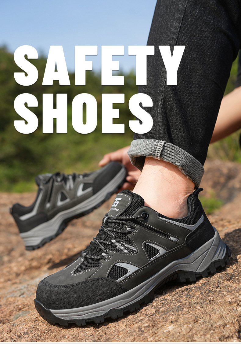 Kevlar Midsole Anti-stab Steel Toe Black Microfiber Flying Knit Work Shoes For Industrial Safety