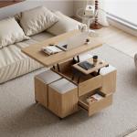Contemporary Lift-Top Foldable Coffee Table with 4 Stools & Storage for Living