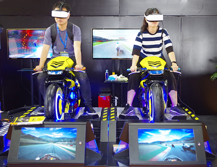 Black 9D VR Motorcycle Simulator Coin Operated Stereo Surround Sound For Shopping Mall