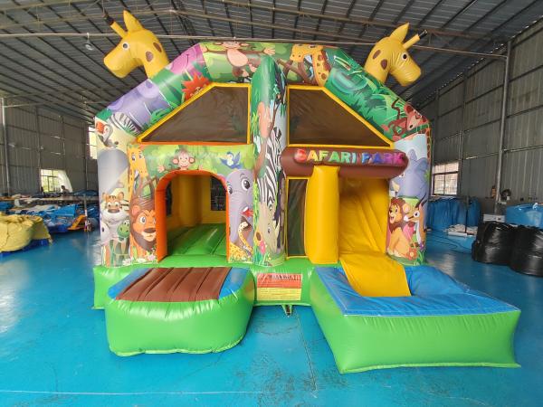 Cheap Small Indoor Bounce House Full Printing Giraffe Cartoon Animal Park Castle With Silde Combo for sale