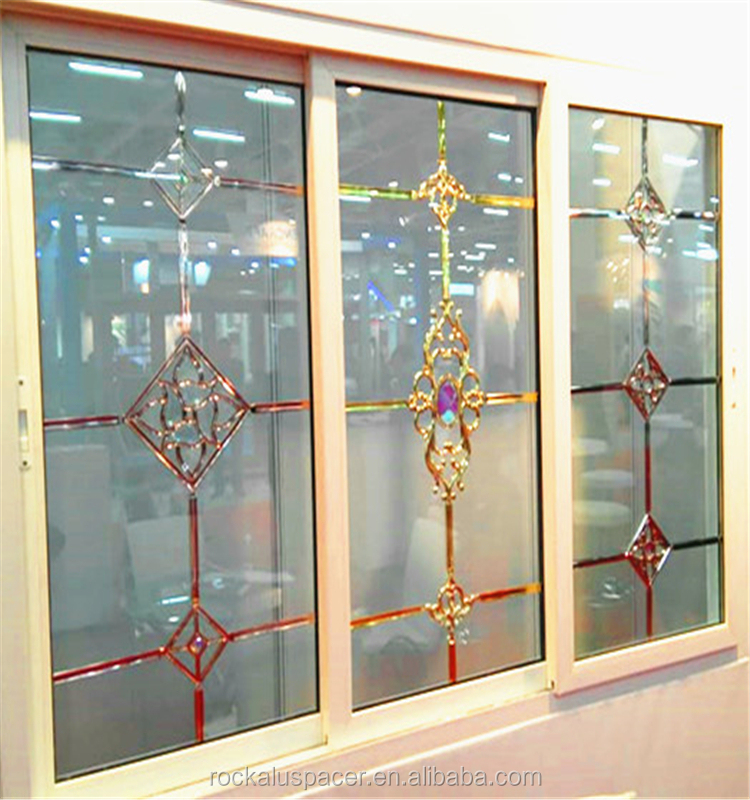 Golden pink double pane glass inserts flowers decorative double glazing glass and window