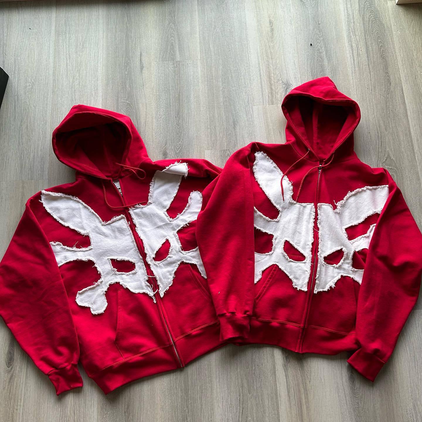 Custom Oversized Sun Faded Distressed Zip Up Embroidered Patch Hoodie Set