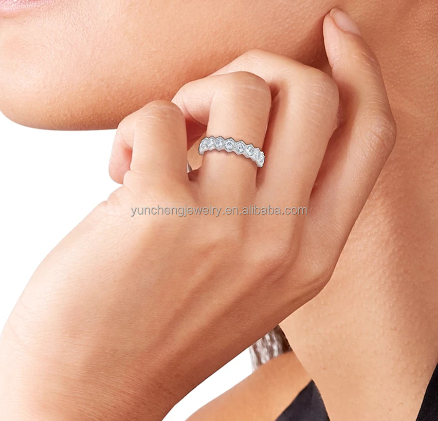 US5-US11 Honeycomb Wedding Band Gold Plated 925 Sterling Silver Ring