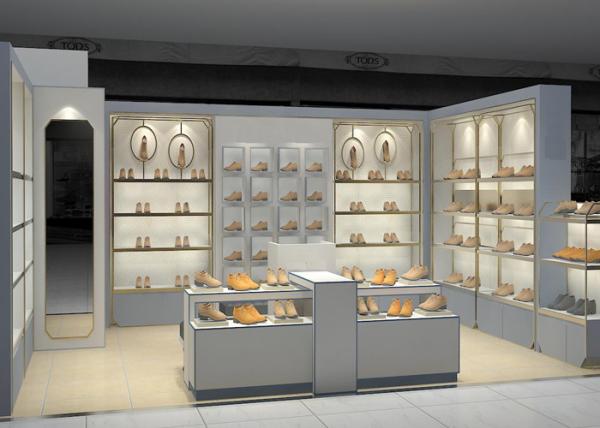 Shopping Mall Retail Shoe Store Fixtures With Tall Cabinet And Tables Modern