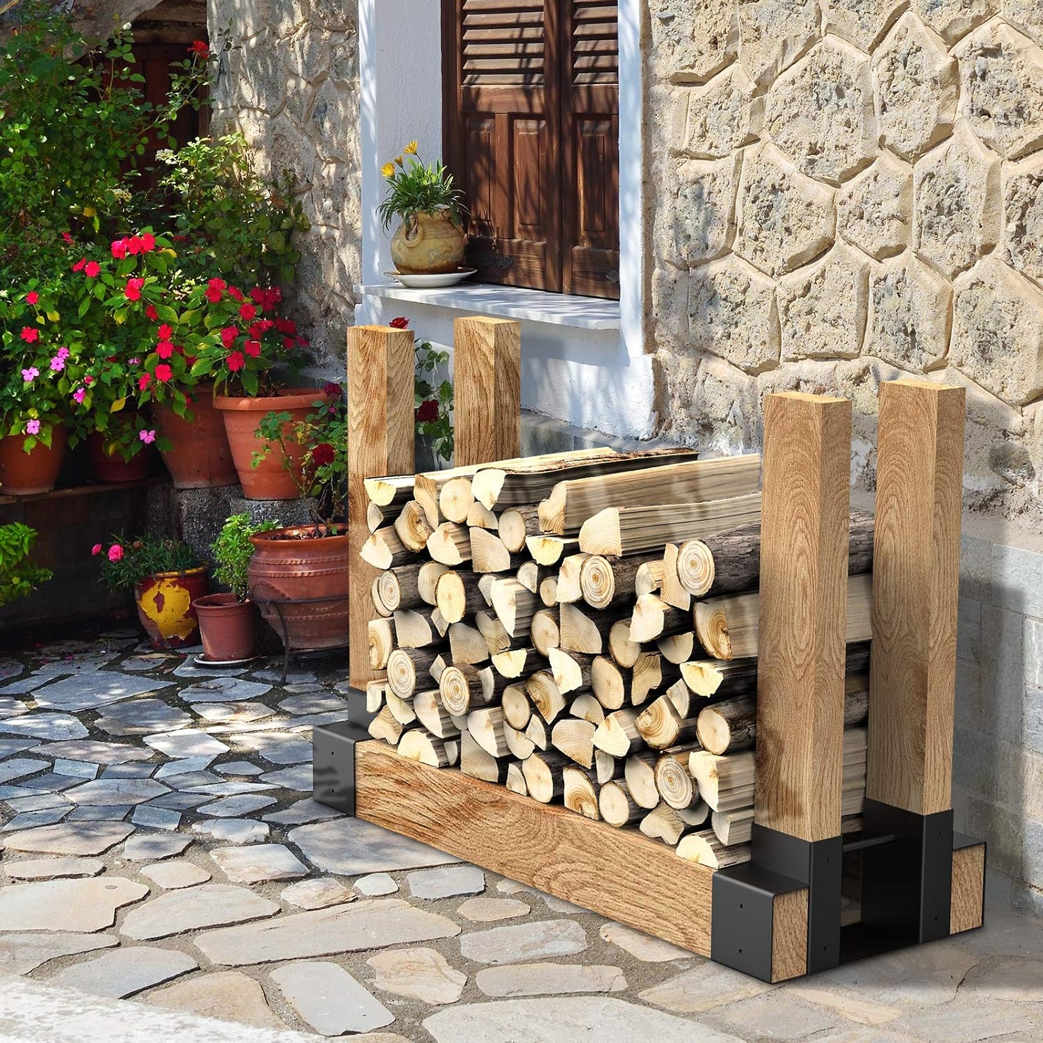 Easy to Carry and Store Firewood Rack Heavy Duty Brackets Kit for Indoor and Outdoor