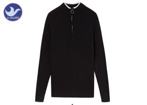 Quality Stand Collar Men's Quarter Zip Sweater , Mens Turtleneck Zip Up Sweater Ribbed Knitting wholesale
