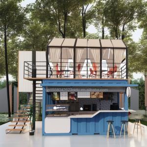 Quality 20ft Flat Pack Container Modern Design Steel Prefabricated Mobile Home Coffee Bar Shop with Terrace and Outdoor Application wholesale