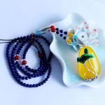 Natural Lapis Lazuli Strand Necklace with Silver Enamel Yellow Chalcedony