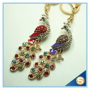 Quality New Brand Grace Crystal Rhinestone Peacock Metal Keyrings Color Rhinestone Peacock Key Chains wholesale