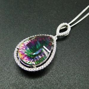 Quality Women's Jewelry Pear Cutting Green Spinel Round White Cubic Zirconia 925 Sterling Silver Fine Jewelry wholesale