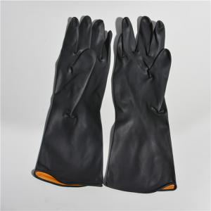 Quality Black Color Heavy Duty Long Sleeve Industrial Rubber Gloves Flocklined wholesale